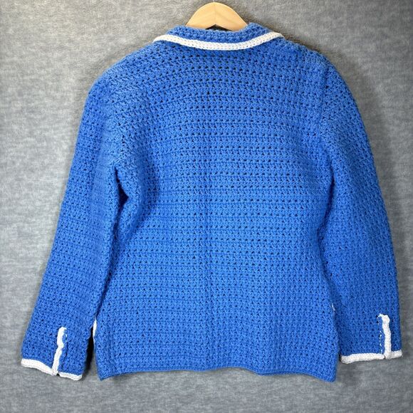 Handmade Crochet Cardigan Jacket Granny Sweater Boho Cottage Unique Blue Artsy - Picture 11 of 11